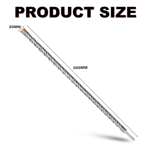 METOTY SDS Plus Hammer Drill Bit 20mm×600mm, with 4 Carbide Cutting Edges, Head with Coating, Masonry Drill, Hammer Drill - Image 2