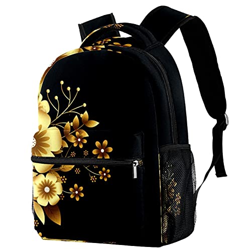 Sac à dos de voyage floral noir avec porte-bouteille pour enfants
