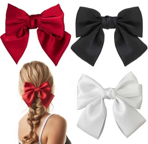 Lillgo Strik Haarspeldjes Satijnen Strik Haar Haarspeldjes Zijden Haar Clip Haarspeld Retro Strik Haaraccessoire Satijn Ribbion Strik Clip Hoofddeksel voor Vrouwen en Meisjes (Zwart+Crème)