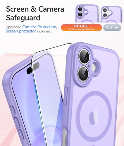 Image of FNTCASE for iPhone 16 Case: [Compatible with Magsafe] Translucent Matte Cases with [Full Camera Protection] [Screen Protector] Military Grade Shockproof Protective Phone Cover - Light Purple