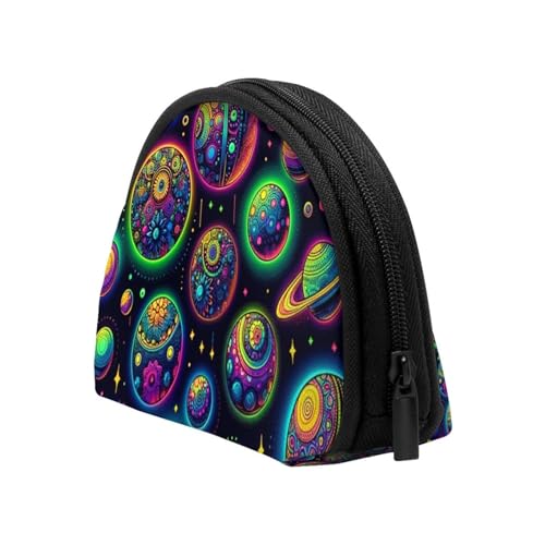 Portable Coin Purse Psychedelic-Planet-Colorful Mini Zippered Money Pouch Card Holder4