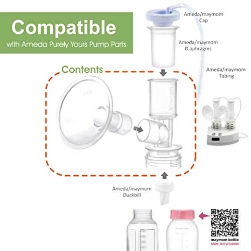 Image of Maymom MyFit Flange Set, Two-Piece Breast Shield (15mm Small) Base Connector Compatible with Selected Ameda Breast Pumps (Shield 15mm + Connector)