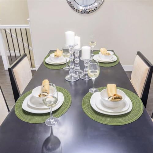 Soulnioi Cotton Place Mats Round Table Placemats 38cm Heat Resistant Washable Table Mats for Kitchen Dining Table, Set of 6 - Green - Image 4