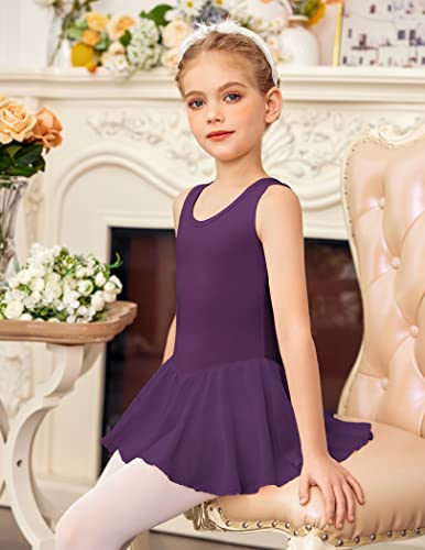 Image of Arshiner Kid Girls Hollow Back Ballet Leotard with Skirt Sleeveless Dance Dresses