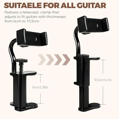 Huasperozi Guitar Phone Holder, Adjustable and Rotatable Mount for Guitars, Bass Guitar Accessories for Guitars Bass Ukulele, Compatible, Gifts for Guitar Players - Thumbnail 5