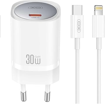 XO H zl   arj Adapt r  CE20| GaN | 1 Lightning Kablo | 30W Max Power | Ak m Korumal  | Tablet, Notebook, Cep Telefonu, Konsol | Beyaz