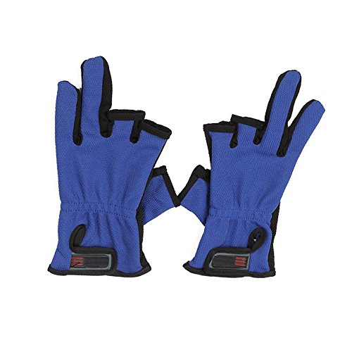 Futaba Breathable 3 Low-Cut Fingers Fishing Gloves- Pack of Two - Blue