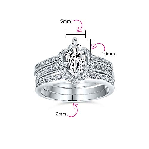 Personalize Vintage Art Deco Style 5-3 CT Cubic Zircoinia Brilliant Cut Round Solitaire Marquise Oval AAA CZ Inset Guard Enhancers Anniversary Engagement Ring Wedding Band Set .925 Sterling Silver4