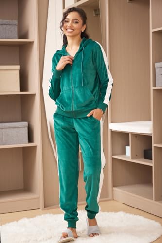 Image of LeeHanTon Sweat Suits for Women Set Comfortable Sweat Outfits Workout Suit Zip Velour Hoodie and Jogger Sport Suit