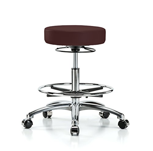 Image of Perch Chrome 360 Degree Height Adjustable Swivel Stool with Foot Ring | Medium Bench Height 20.5-28 inch | Burgundy Vinyl