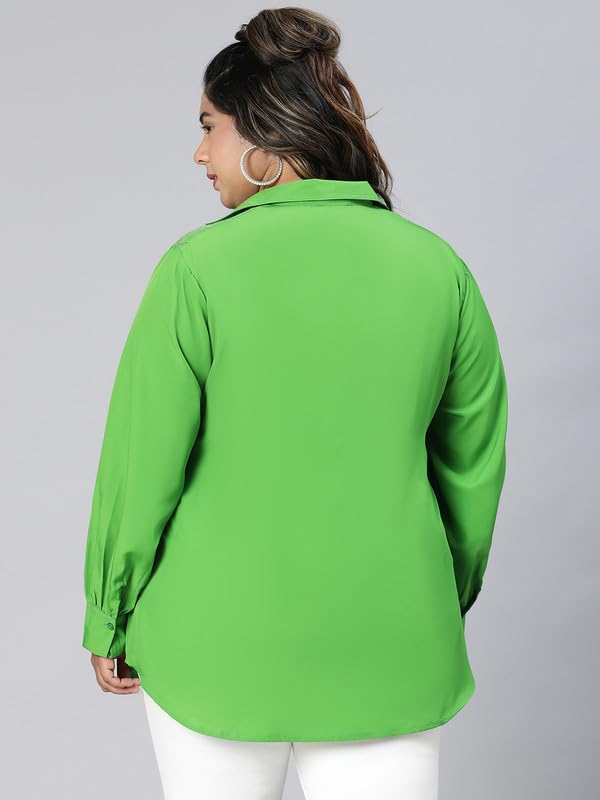 Image of oxolloxo Women Plus Size lace Detailed Collared Long Sleeve Shirt