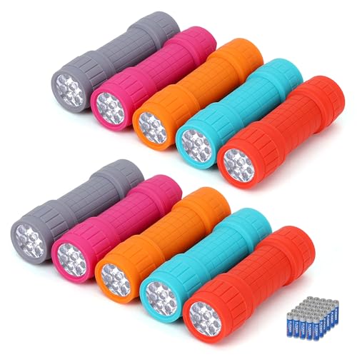 FASTPRO 10-Pack, 9-LED Mini Flashlight Set, AAA Batteries are Included and Pre-Installed, Perfect for Class Teaching, Camping, Wedding Favor