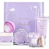 Coffret de Bain pour Femme, Body&Earth 6 PCS Coffret Cadeau au Parfum d'Orchidée, Crème pour les Mains, Bougie Parfumée, Boules de Bain, Idée Cadeau pour l’Anniversaire