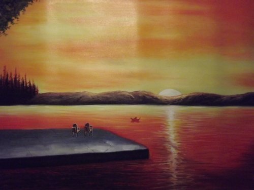 Peinture à l'huile sur toile coucher de soleil œuvre d'art 61cm