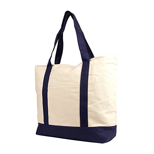 22" x 16" 12 Oz Cotton Canvas Boat, Grocery & Beach Bag (Tote) Natural/Navy2