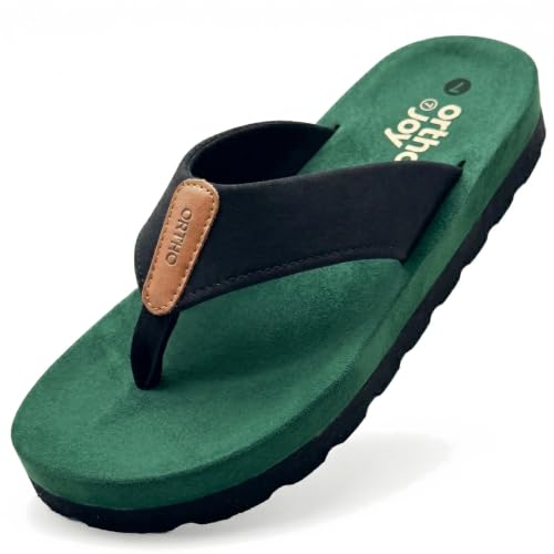 Image of ORTHO JOY Men's Orthopedic Flip Flop Sandals, Comfortable Cushioned Toe Post Slippers with Supportive Footbed.