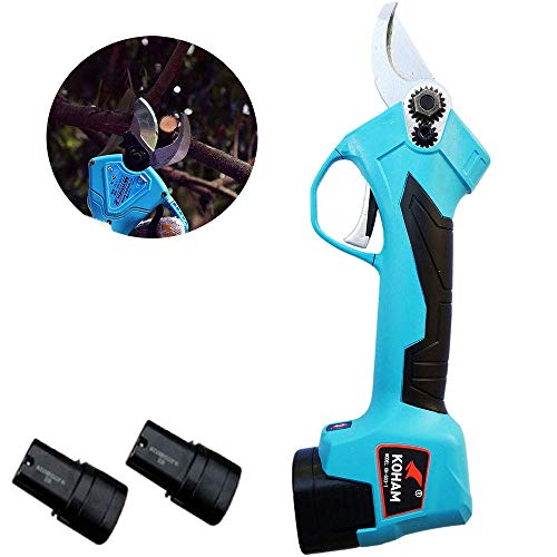 ZFAME Wireless Electric Pruning Shears, Garden Professional Electric Scissors 25mm, rLight blue (2 lithium battery 1 charger)