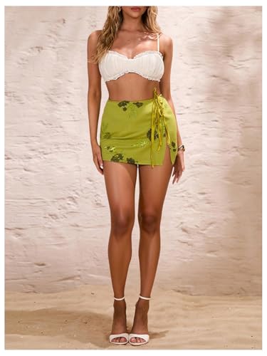 Verdusa Women's Floral Sequin Lace Up Mini Skirts Summer Vacation Slit Bodycon Skirt3