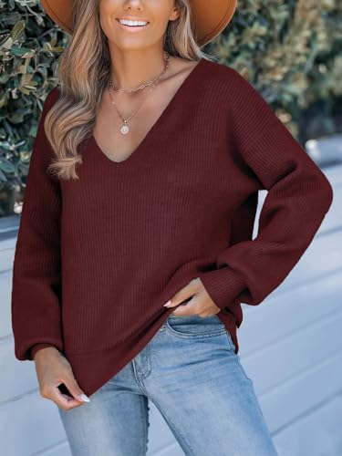 Image of CUPSHE Sweaters for Women Bow Pullover Knit Tops | Long Sleeve V Neck Pullover Sweaters, Soft and Cozy Fabrics, Relaxed Fit, Fall Clothes, Winter Clothing, Cute Fashion