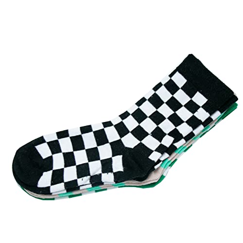 Kids Novelty Checkered Crew Socks, Cotton Anklet Socks for Toddler Little Big Boys Girls, 3/5 Pack, Size S-XXL2