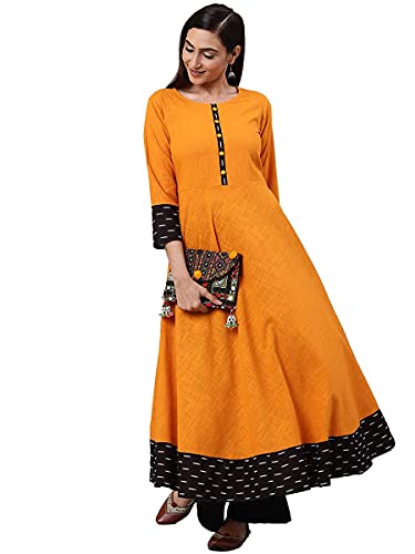 Image of Yash Gallery Women's Cotton Relaxed Fit Anarkali Slub Printed Kurta