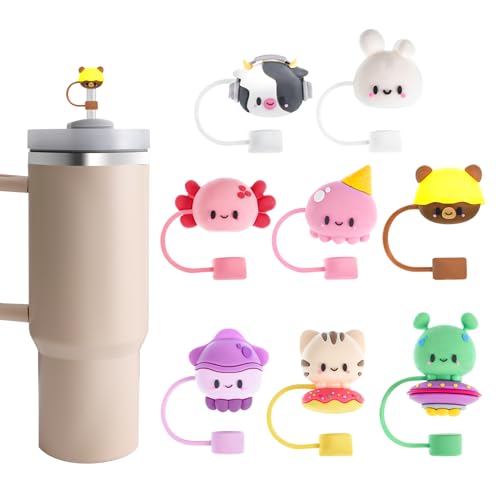 8 Pcs Straw Covers Cap for Stanley Cup, Silicone Straw Topper for Stanley 30&40 Oz Tumbler, Cute Straws Caps in Various Shapes Straw Cap for 0.4cm/10mm Tips Valentines Gifts for Women