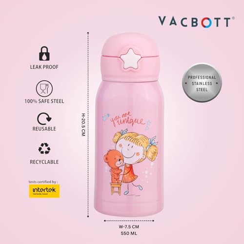 Image of Clay Craft VACBOTT Kids Double Walled 18 Hours Hot and 24 Hours Cold Water Bottle-550ML, 2-Piece Steel Bottles for Travelling|BPA-Free|Leak Proof|BIS Certified|1Year Limited Warranty