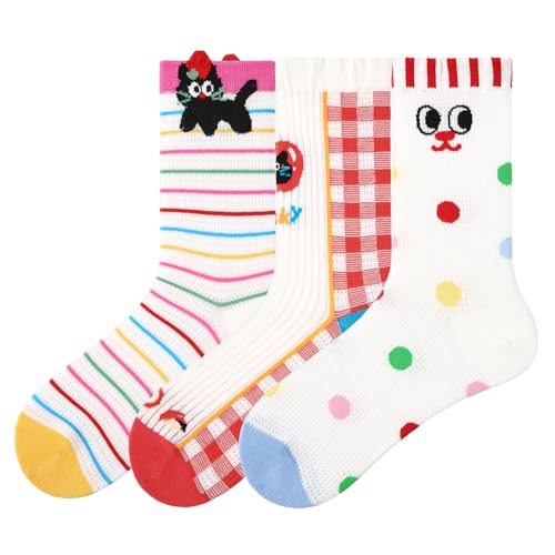 Girls' Lightweight Thin Mesh Cartoon Ankle Socks - Fun Prints, Colorful Breathable Design with Snug Comfort Fit - Main Image