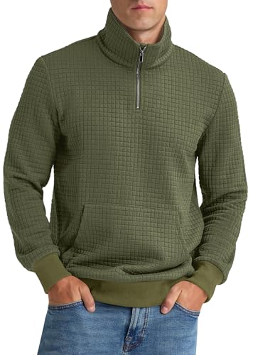 NITAGUT Mens Quarter Zip Sweatshirt Long Sleeve Waffle Pullover Sweatshirt with Pocket3