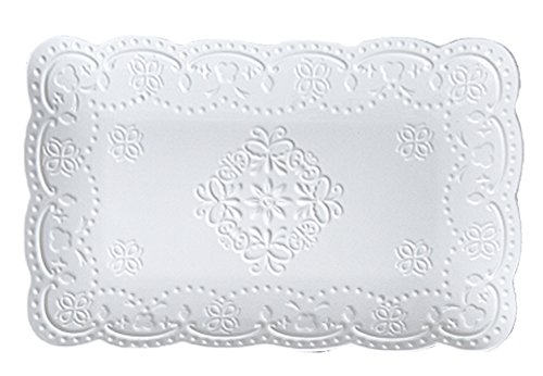 Jusalpha White Rectangle Embossed Lace Plate-1 Piece (10 Inches, White)