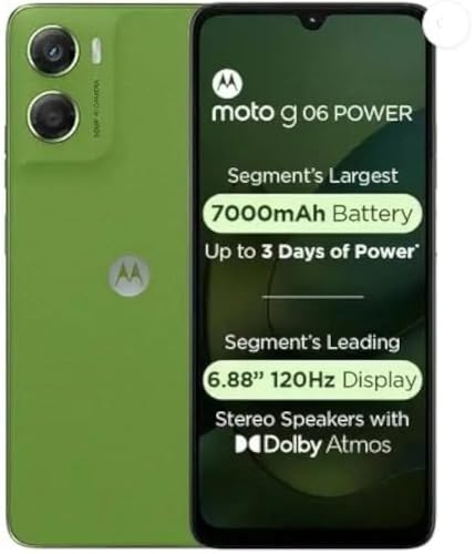 Image of Motorola Moto g06 Power (Pantone Tendril, 4GB RAM, 64GB Storage) | 7000mAh Battery | 6.88 inch 120Hz HD+ Display | 50MP Camera | Android 15 | MediaTek Helio G81 | IP64 | Gorilla Glass 3