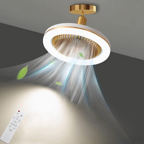 LANMOU Ventilatore da Soffitto con Luce e Telecomando, E27 Plafoniera LED con Ventilatori, Angolo Regolabile, 30W LED Dimmerabile Lampada con Ventilatore da Soffitto per Camera da Letto, Cucina