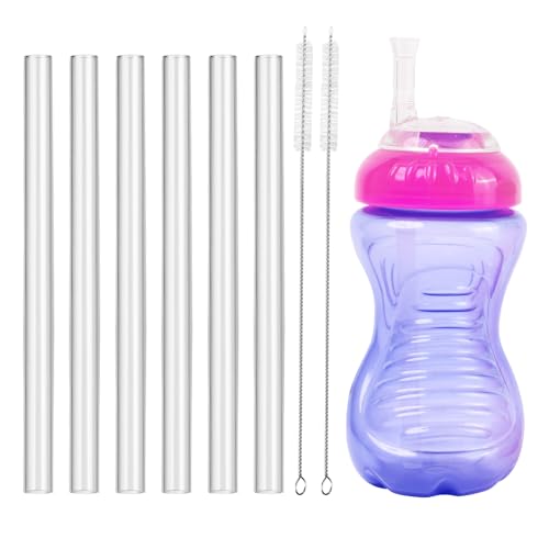 Image of Straw Replacement Compatible with Nuby Sippy Cup, Reusable Replacement Straw Compatible with Nuby Spill-proof Flexible Sippy Cup,6Pack with 2 Staw Brushes