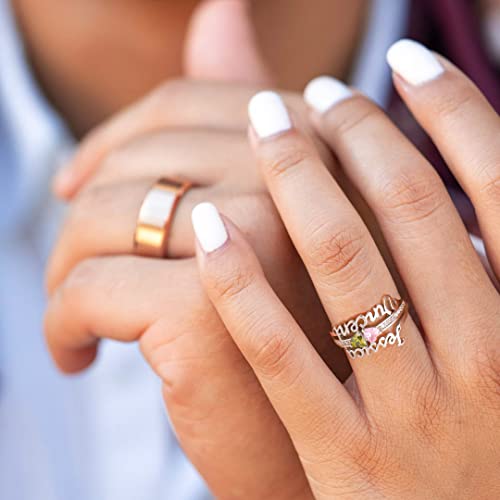 Custom4U Personalized Name Rings/Monogram Initial Ring Engraved,Gold Plated/Sterling Silver/Stainless Steel,Size Adjustable Custom Memorial Jewelry Birthday Mothers Day Gifts for Women4