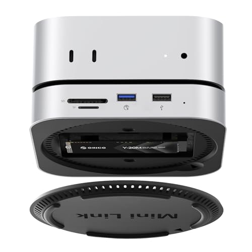 Image of ORICO MiniLink Mac mini M4 Hub with SATA SSD Enclosure, 5Gbps(480MB /s) USB 3.0 Port, SD 3.0 /TF 3.0 Card Readers, 3.5mm Headphone Jack and Microphone Jack (M410P)
