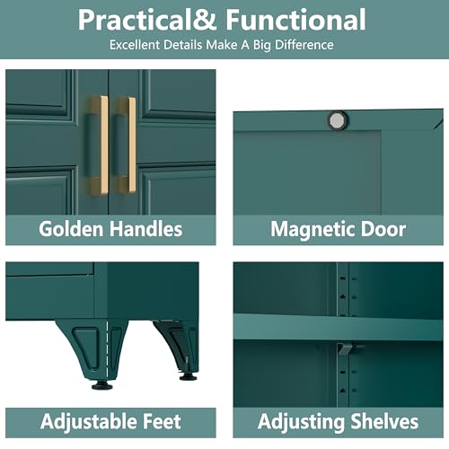 Image of Polup 75 inch Tall Metal Storage Cabinet with Doors and Shelves, Heavy Duty Green Kitchen Pantry Cabinet with 3 Drawers, Freestanding Food Cupboard Storage Organizers for Laundry, Garage, Dining Room