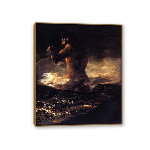 Peinture Le Colosse de Goya : reproduction sur toile haut de gamme 85x70cm sous cadre teck