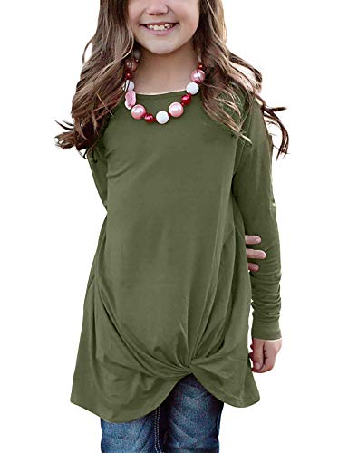 Image of Ecokauer Girls Casual Tunic Tops Knot Front Long Sleeve Loose Soft Blouse T-Shirt Size 4-13