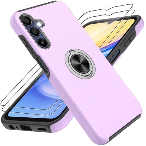 Coque Samsung Galaxy A15 5G violette avec protège-écran et anneau magnétique