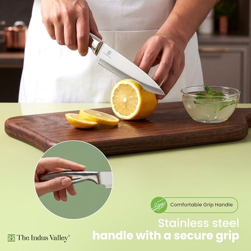 Image of The Indus Valley Stainless Steel Knife Set of 3 with Chef Knife, Paring Knife (Big & Small Combo Set) | Secure Grip Handle | Ideal for Chopping, Cutting & Slicing