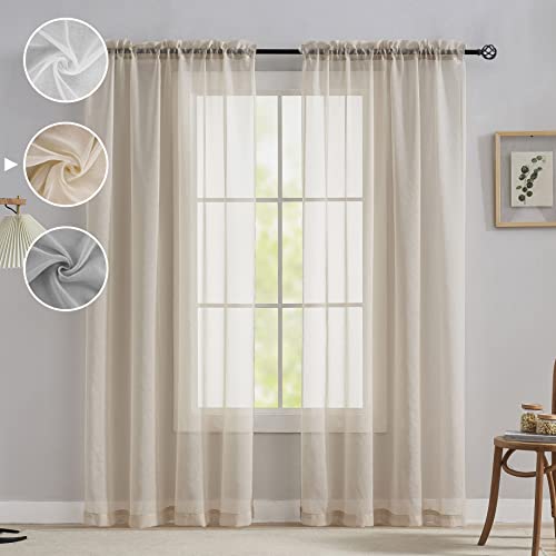Home Brilliant Line Look Semi Transparent Window Treatment 84 Drop Airy Net Curtains for Windows Voile Curtain for Bedroom Decoration 54x84 Inch
