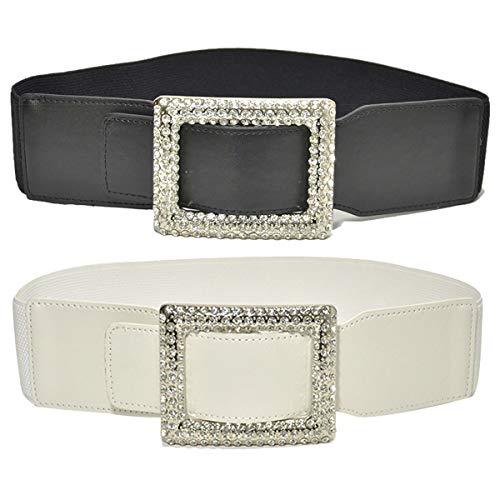Worry-Free Women's Elastic Stretch Wide Leather Square Buckle Waist Belts for Dress2