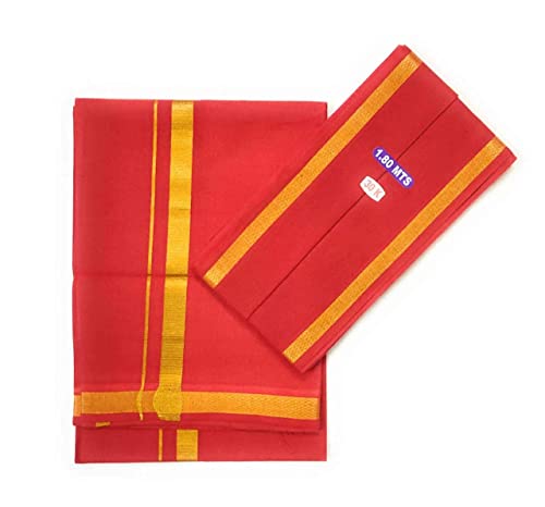 Fancy Border Colored Single Layer Dhoti Mundu 2.0mts Vesti with 1.20 Mts Duppatta Angavastram