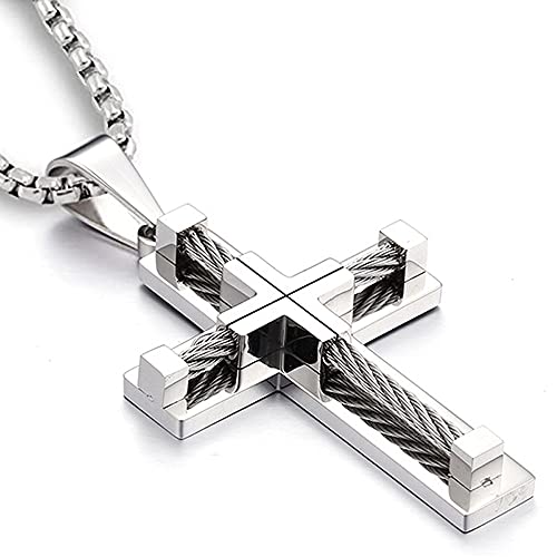 Yonhon Men's Cross Necklace 316L Stainless Steel Large Jesus Christ Pendant