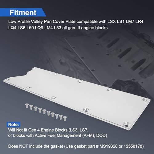 Image of LS Gen 3 Valley Pan Cover Plate Low Profile Compatible with LSX LS1 LM7 LR4 LQ4 LS6 L59 LQ9 LM4 L33 (Silver)