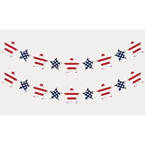 Patriotic Star Garland Banner for 4th of July Decorations Red White Blue Stars Bunting for Memorial Day Veterans Day Independence Day Decorations Patriotic Holiday Hanging Decorations