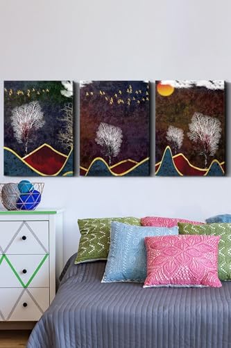 Soyut Sanatsal 3 Parça Kanvas - Canvas Tablo, 45 x 65