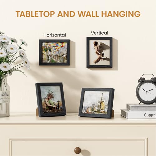Image of 4x5 Picture Frame,Solid Oak Wood 4 inchx5 inch Photo Frame, Black Color Tempered Real Glass 4 by 5 Wooden Frames with No Mat,5x4 Picture Frames for Wall or Tabletop Display