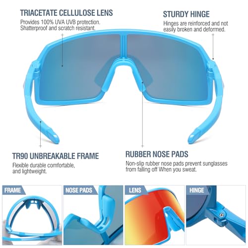 DUCO Youth Baseball Sunglasses for Boys and Girls Age 6-12 Softball Cycling Sports Sun Glasses for Kids DK3204