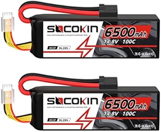 Socokin 4S Lipo Battery 14.8V 6500mAh 100C with TR Plug Soft Case for RC Car X-Maxx RC Boat RC Racing Truck Helicopter Airplane（2 Pack）